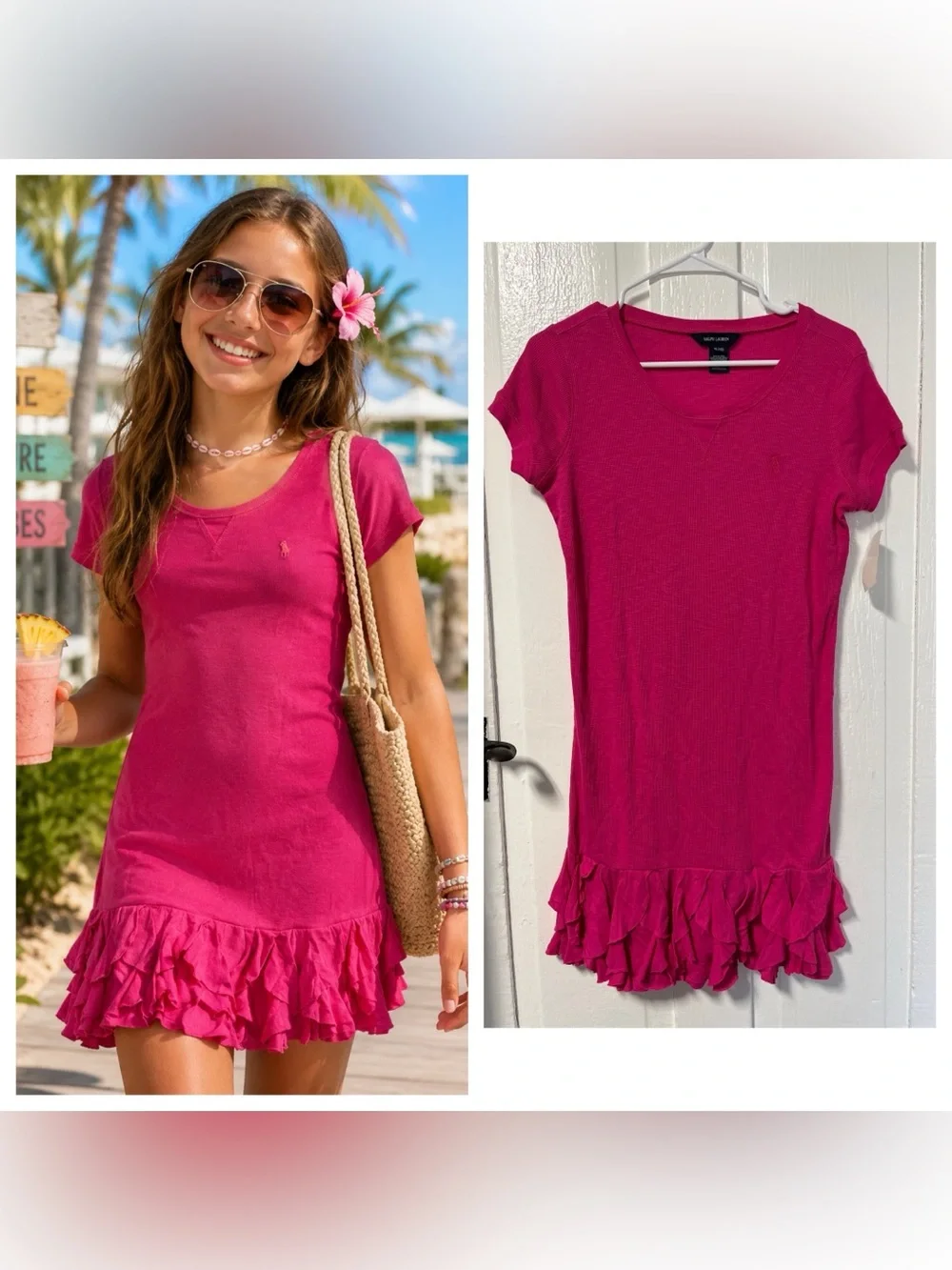 NWT Ralph Lauren Ribbed Pink Dress with Ruffle bottom size XL 16